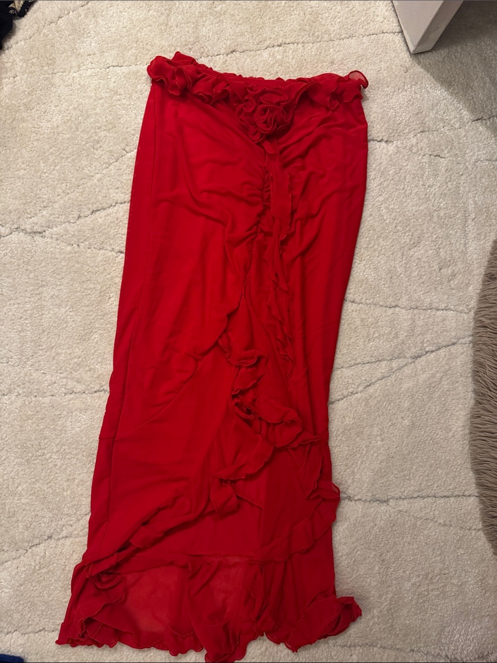 Red Ruffled Maxi Skirt - Women